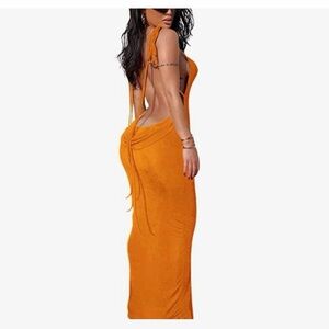 Elegant Orange Backless Dress